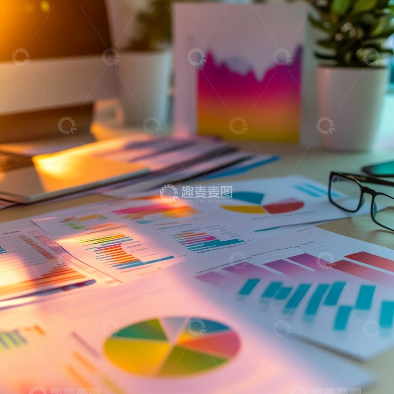 高清大图下载【趣麦麦图】办公桌上的彩色图表与数据报告