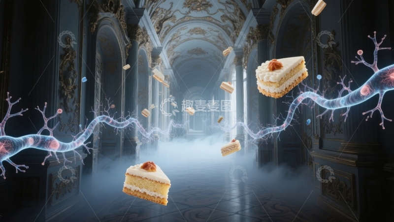 高清大图下载【趣麦麦图】华丽宫殿中的悬浮蛋糕与神经元