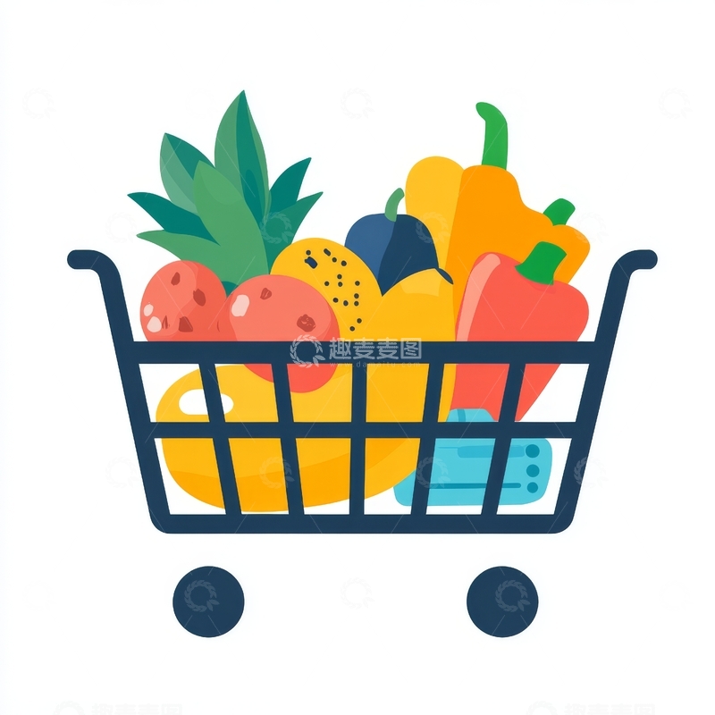 高清大图下载【趣麦麦图】购物车满载新鲜水果蔬菜