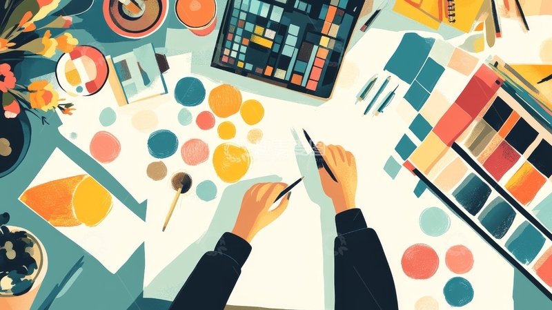 高清大图下载【趣麦麦图】艺术家在调色板上创作色彩作品