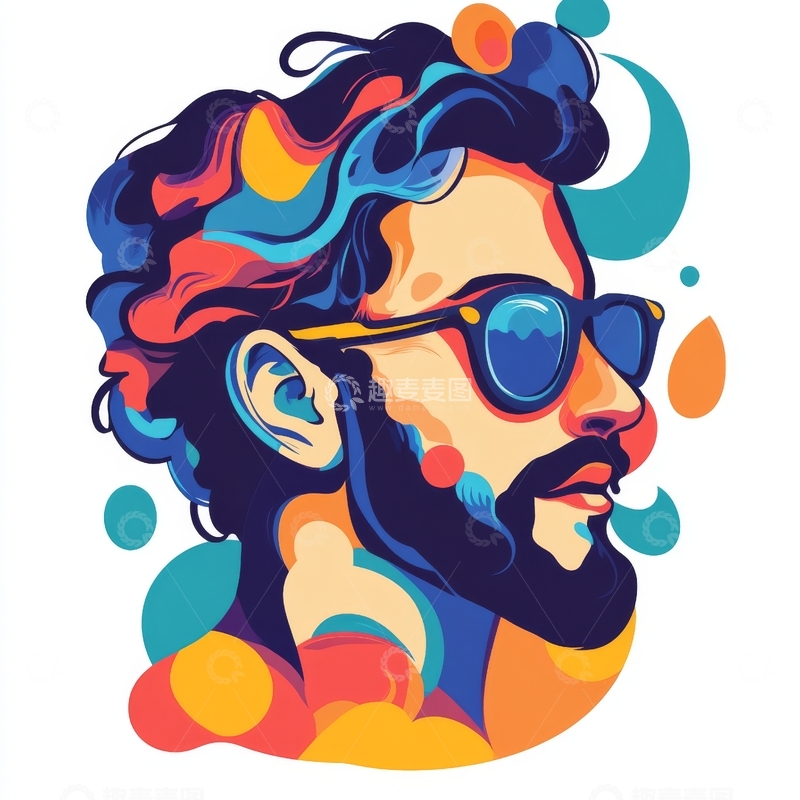 高清大图下载【趣麦麦图】色彩斑斓的男性肖像插画