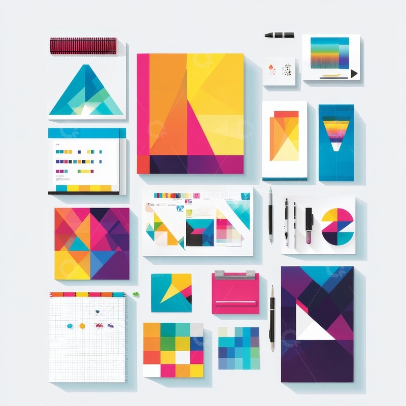 高清大图下载【趣麦麦图】多彩几何图形与办公文具展示