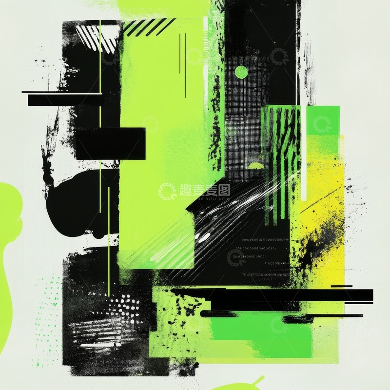 高清大图下载【趣麦麦图】绿色与黑色的抽象几何构图