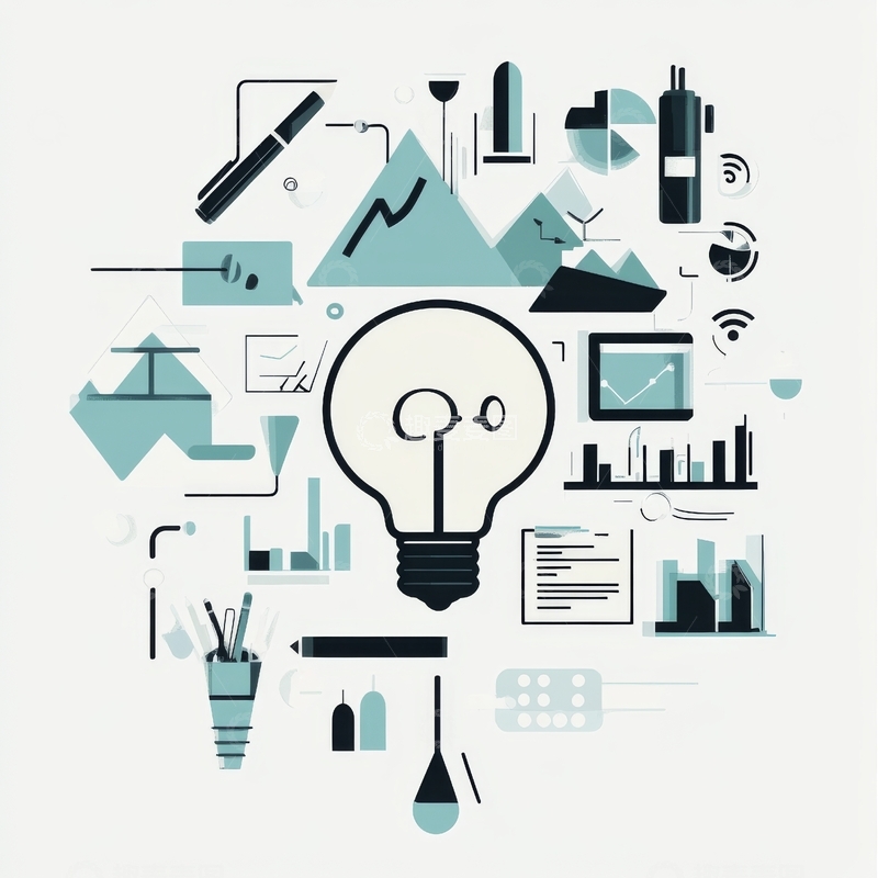 高清大图下载【趣麦麦图】创意灯泡与科技元素组合图