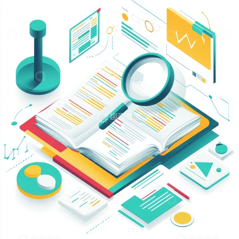 高清大图下载【趣麦麦图】放大镜下的书籍与数据分析