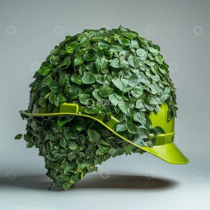 高清大图下载【趣麦麦图】绿叶覆盖的安全帽创意设计