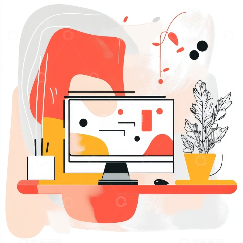高清大图下载【趣麦麦图】抽象风格的办公桌面插画