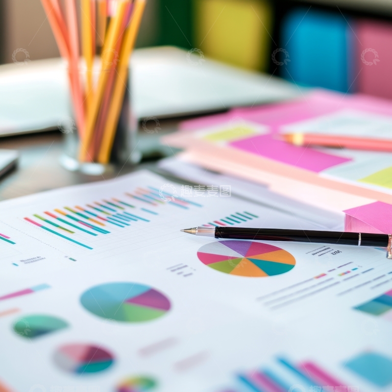 高清大图下载【趣麦麦图】办公桌上的图表与彩色文件
