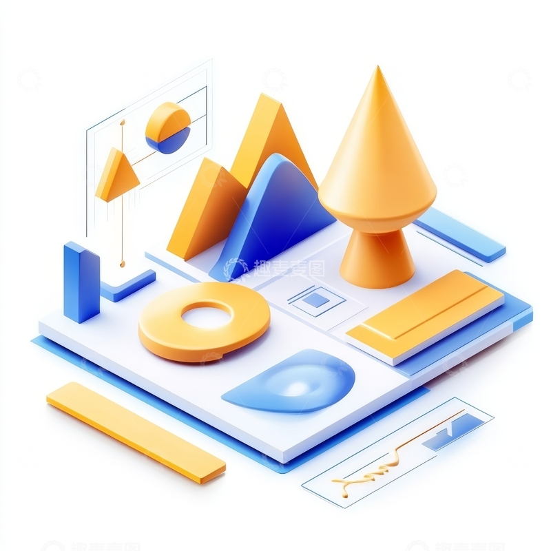高清大图下载【趣麦麦图】立体几何图形与数据图表展示