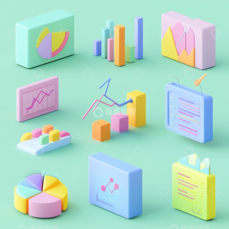 高清大图下载【趣麦麦图】多彩立体图表与数据可视化元素