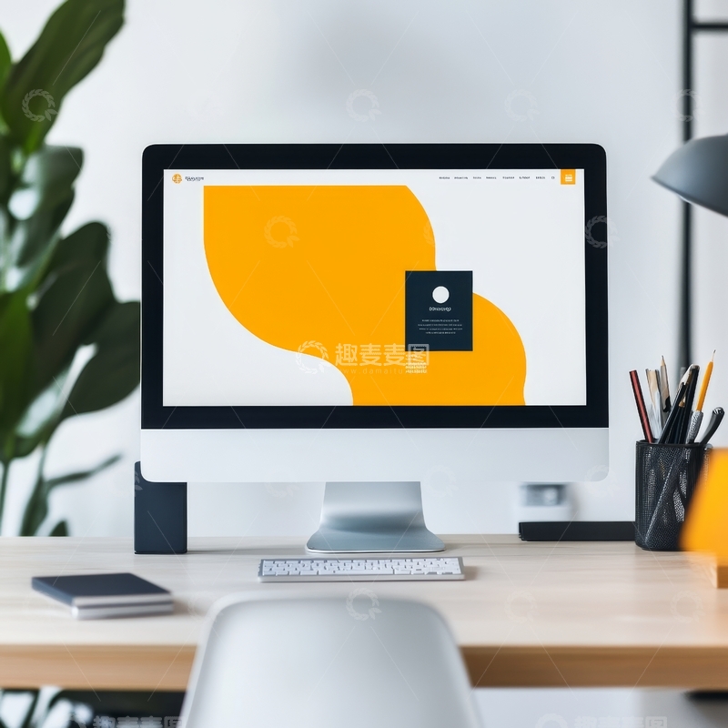 高清大图下载【趣麦麦图】办公桌上的电脑显示器展示简洁网页设计