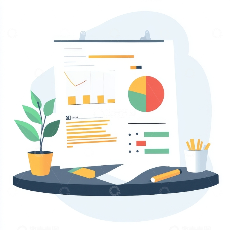 高清大图下载【趣麦麦图】办公桌上的数据分析图表