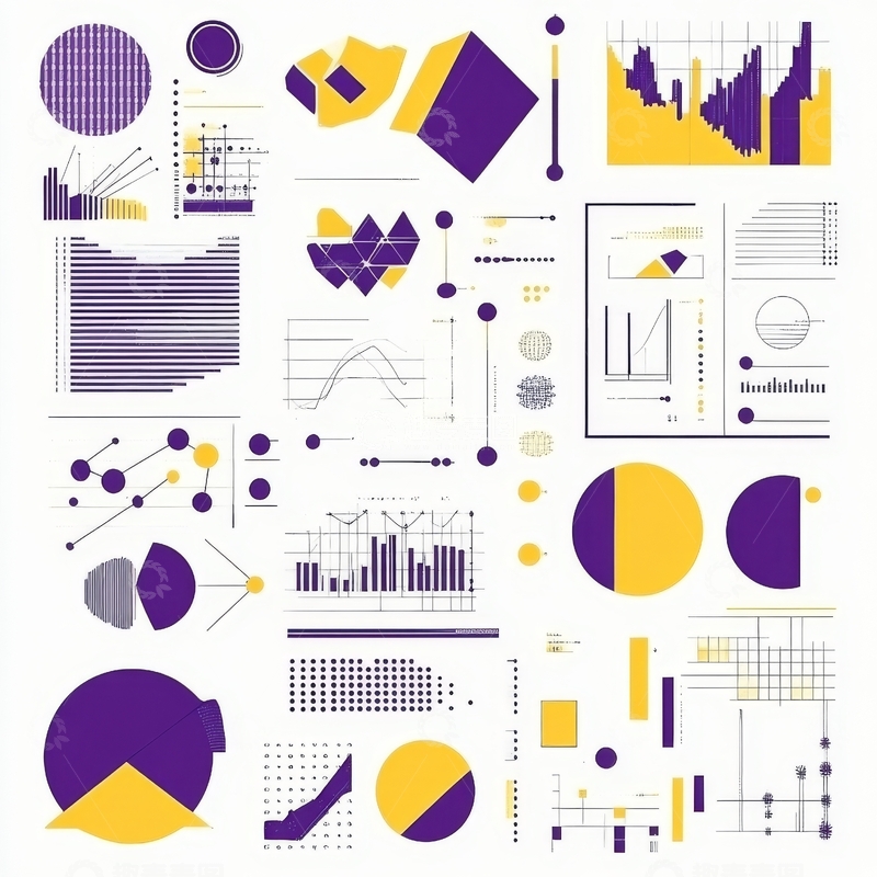 高清大图下载【趣麦麦图】紫色与黄色的图表与几何图形组合