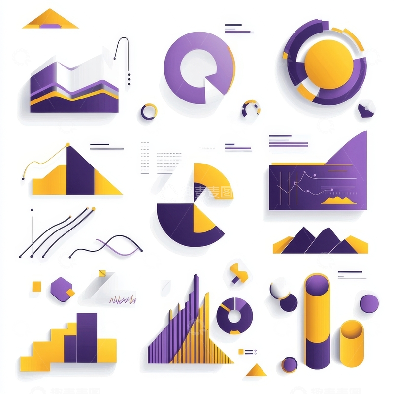 紫色与黄色的几何图形和图表集合