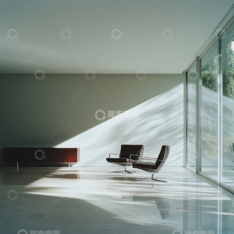 高清大图下载【趣麦麦图】现代客厅阳光透过玻璃墙