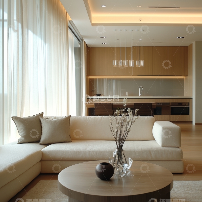 高清大图下载【趣麦麦图】现代简约客厅与开放式厨房设计