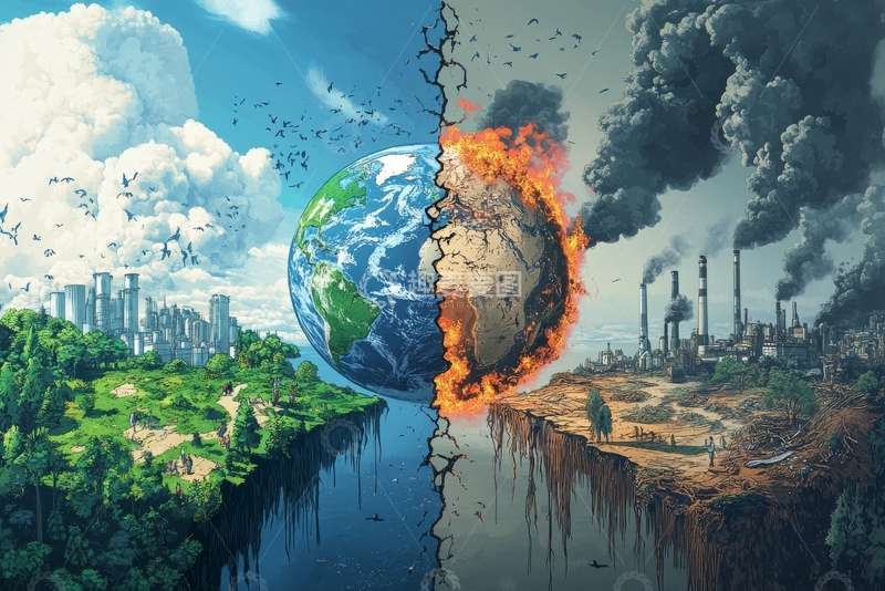 高清大图下载【趣麦麦图】地球两面：繁荣与毁灭