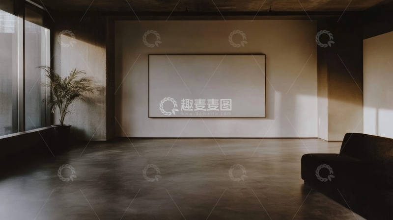 高清大图下载【趣麦麦图】简约室内空间，空白画框与自然光