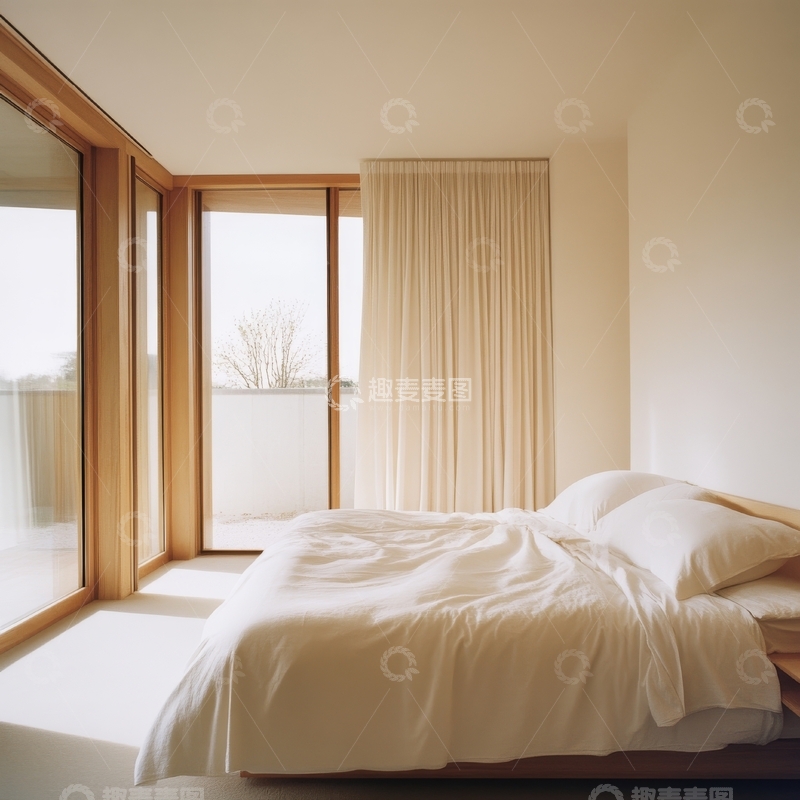 高清大图下载【趣麦麦图】简约现代卧室，自然光线充足
