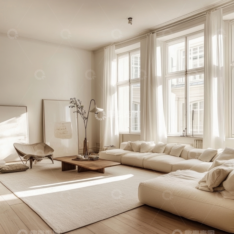 高清大图下载【趣麦麦图】现代简约客厅，自然光充足
