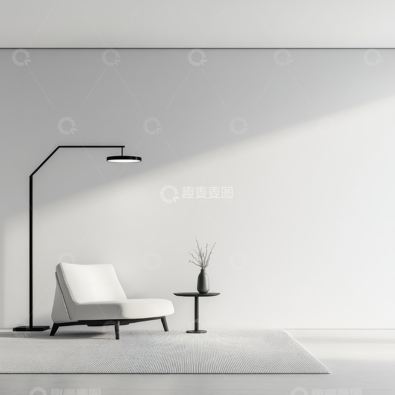 高清大图下载【趣麦麦图】简约室内设计：白色沙发与落地灯