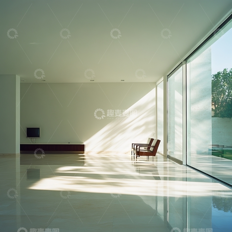 高清大图下载【趣麦麦图】现代简约室内空间，阳光透过玻璃窗