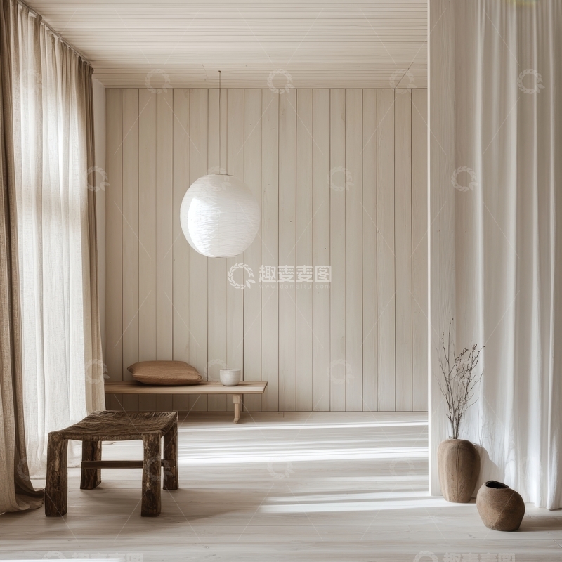 高清大图下载【趣麦麦图】简约木质室内设计，自然光照射