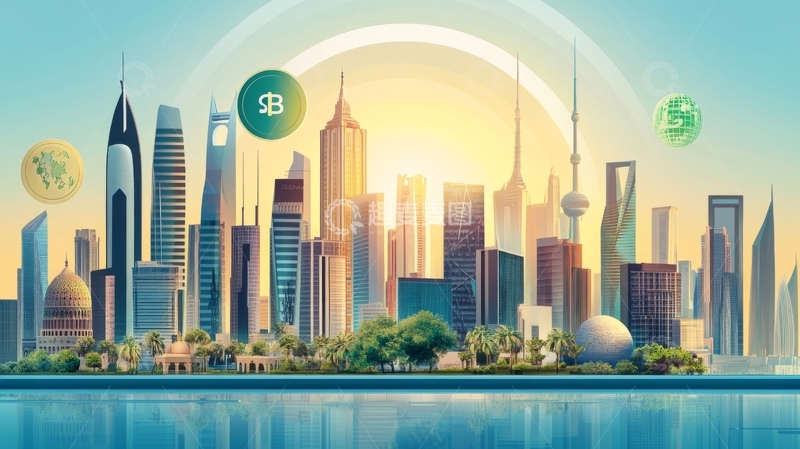 高清大图下载【趣麦麦图】未来城市天际线与绿色能源标志