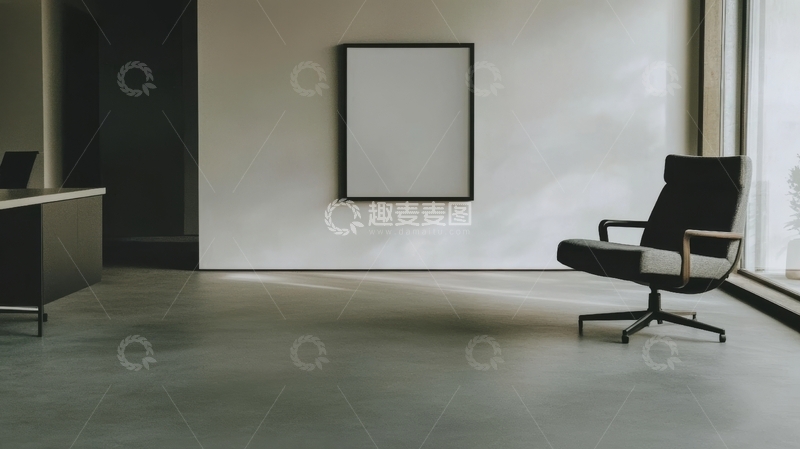 高清大图下载【趣麦麦图】简约现代室内设计，单椅与空白画框