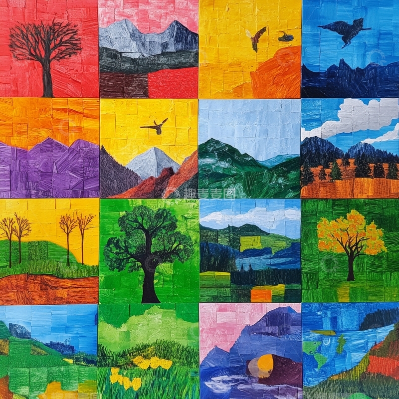 高清大图下载【趣麦麦图】多彩拼贴画：自然景观集锦
