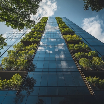 绿色植物覆盖的现代高楼