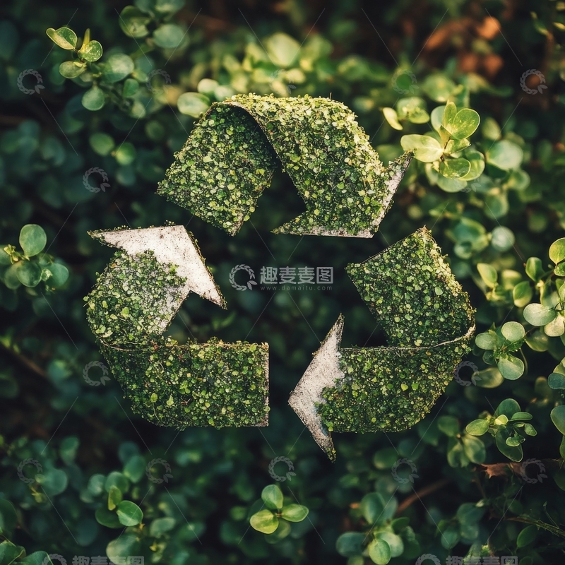 高清大图下载【趣麦麦图】绿色植物构成的循环箭头标志