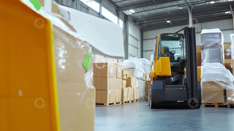 高清大图下载【趣麦麦图】仓库内叉车搬运货物