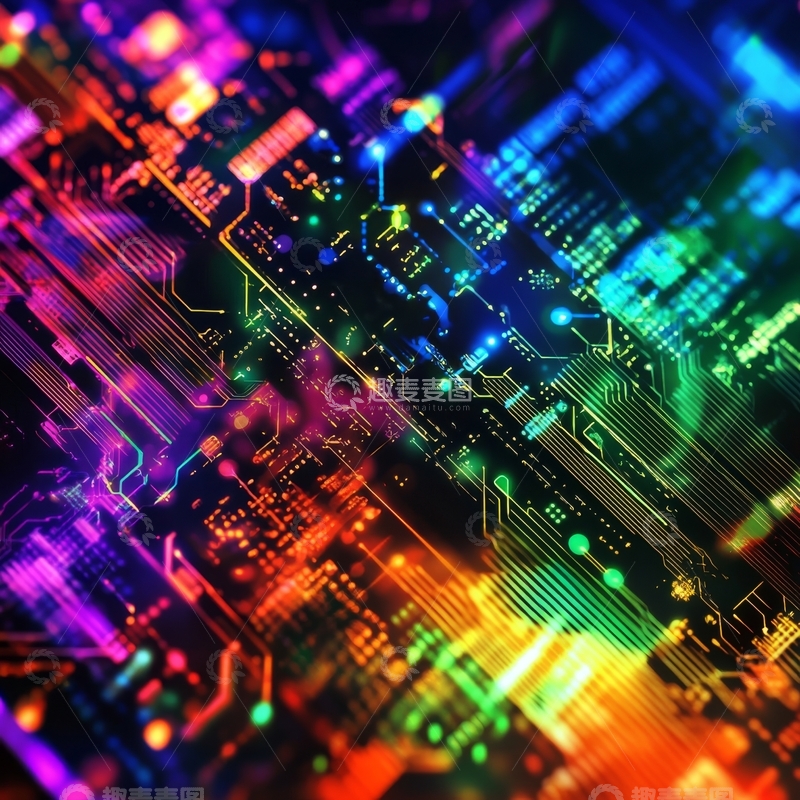 高清大图下载【趣麦麦图】霓虹电路板的科技艺术