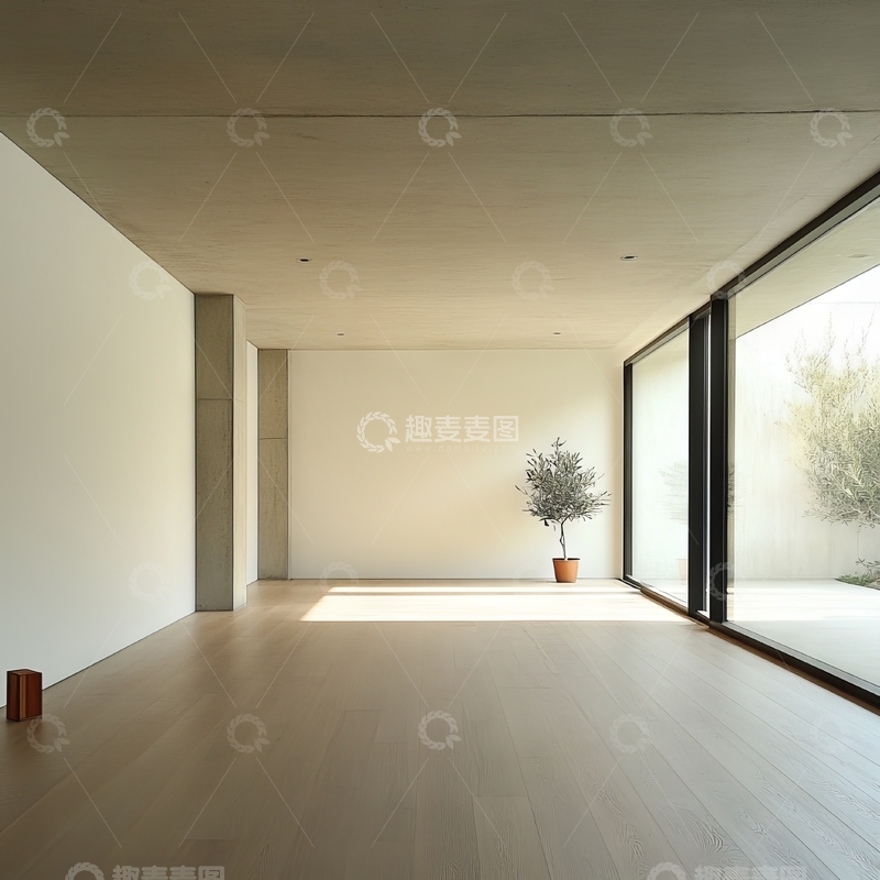 高清大图下载【趣麦麦图】简约室内空间，自然光与绿植点缀