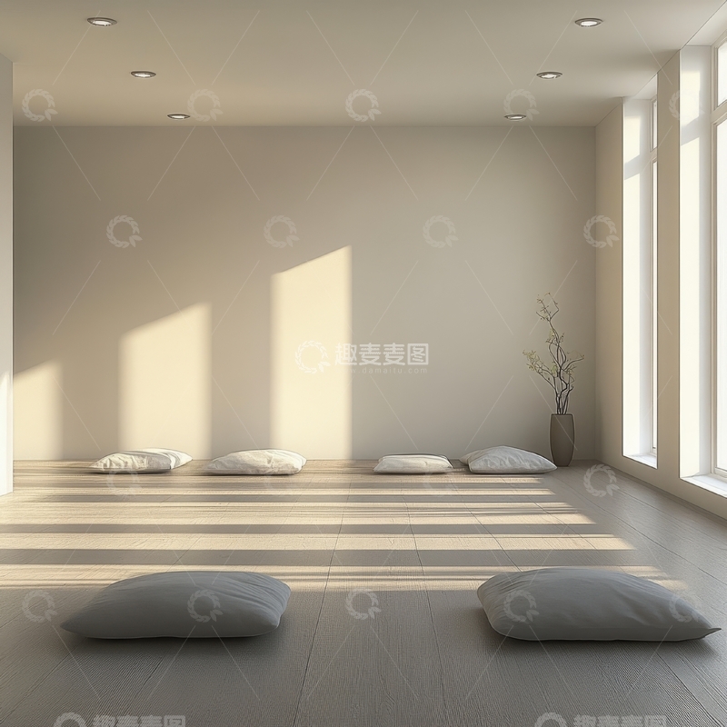 高清大图下载【趣麦麦图】简约室内空间，阳光洒落的冥想角落