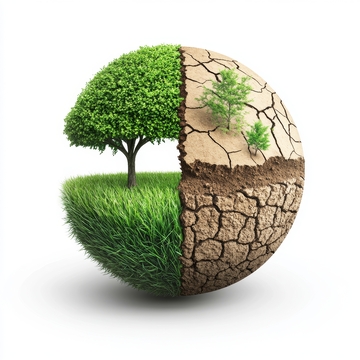 地球对比：绿树与干裂土壤