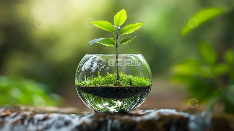 高清大图下载【趣麦麦图】玻璃瓶中的绿色植物