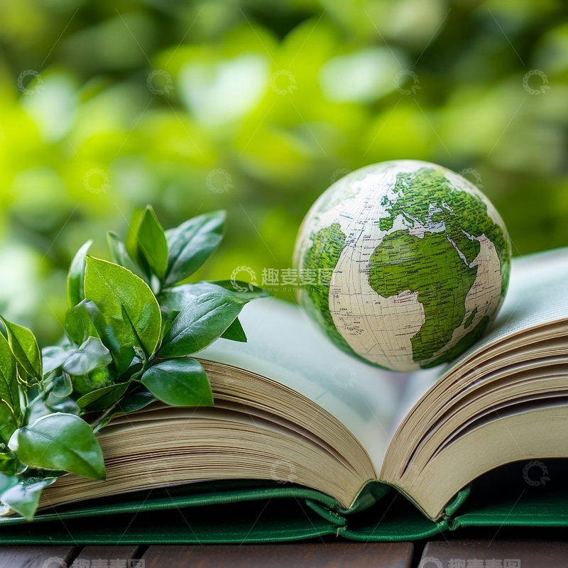 高清大图下载【趣麦麦图】绿色地球模型置于打开的书上