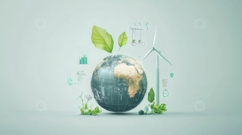 高清大图下载【趣麦麦图】地球与绿色能源的和谐共生