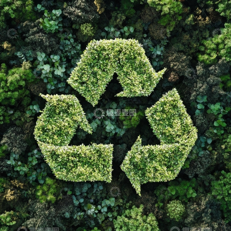 高清大图下载【趣麦麦图】绿色植物构成的循环箭头图案