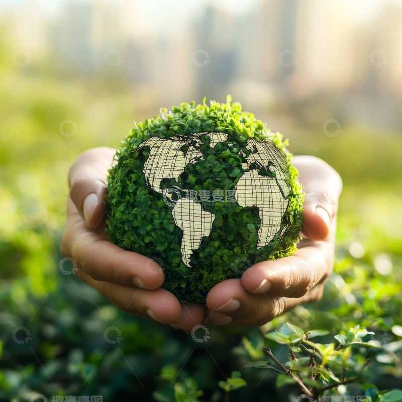 高清大图下载【趣麦麦图】双手捧着绿色地球模型