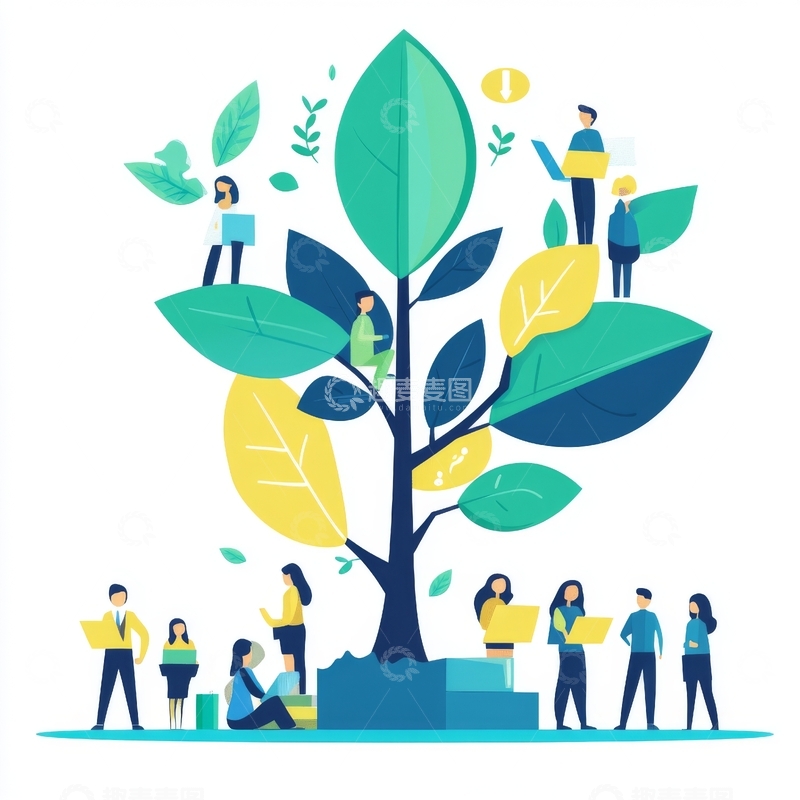 高清大图下载【趣麦麦图】团队协作培育知识树