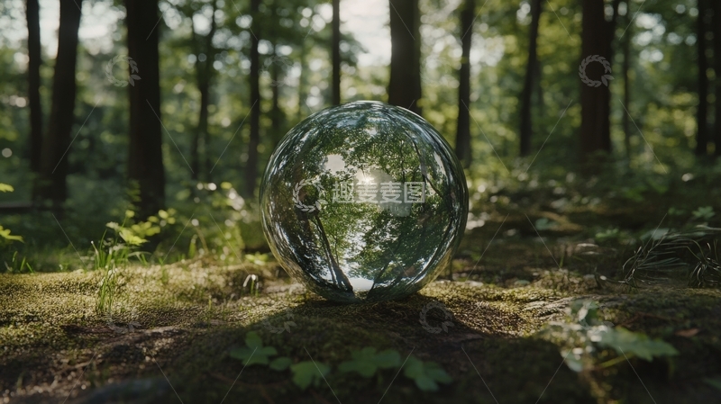 高清大图下载【趣麦麦图】森林中的透明玻璃球