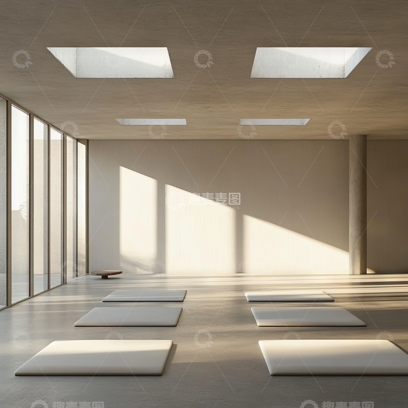 高清大图下载【趣麦麦图】明亮瑜伽室内的静谧场景