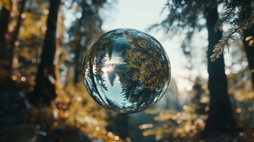 森林中的水晶球倒影