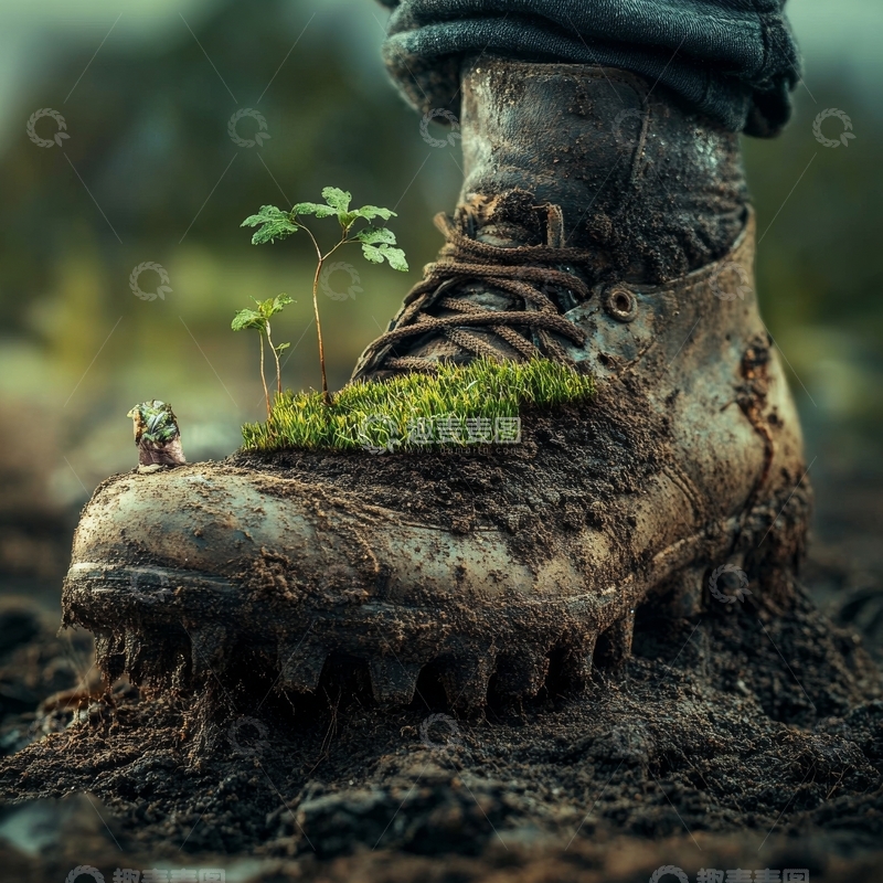 高清大图下载【趣麦麦图】旧靴中的新生植物