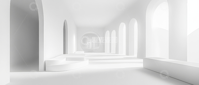 高清大图下载【趣麦麦图】纯白空间的拱门与长廊