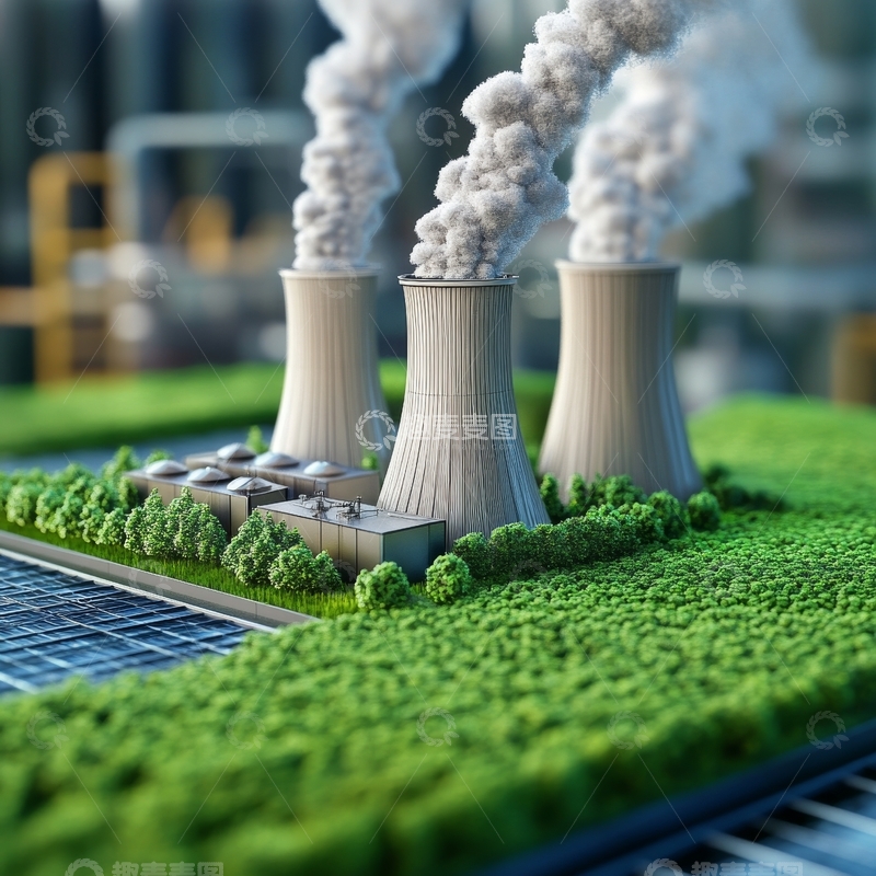 高清大图下载【趣麦麦图】工业冷却塔与绿色植被