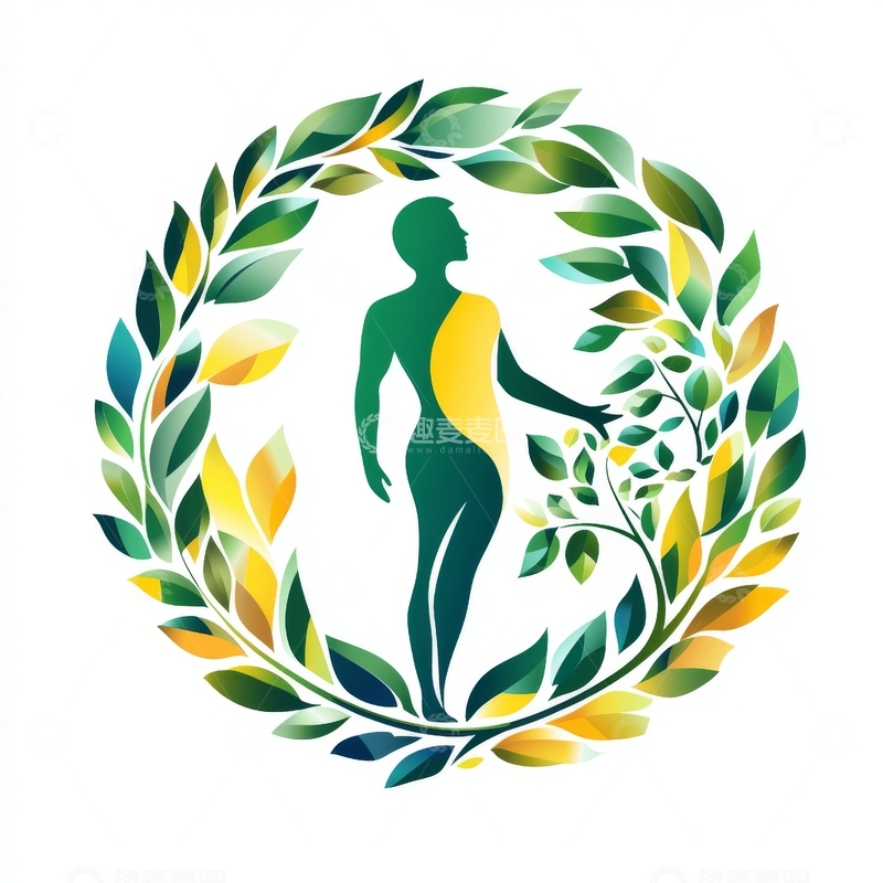 高清大图下载【趣麦麦图】绿色植物环绕的人形剪影